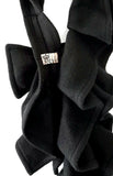 Black Fleece Scarf with Bow & Cascading Ruffles with Button Closure