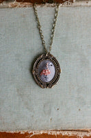 New Embroidered "Mr. Flamingo" Antique Brass Frame Necklace by Poppy & Fern