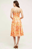 New Anthropologie Orange Geometric Print "Freya Poplin Dress" by Maeve, Size 6, Originally $148