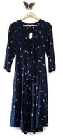 New Anthropologie Navy Blue Floral Print "Acadie Tie-Neck Dress" by Tylho, Size S, Originally $148