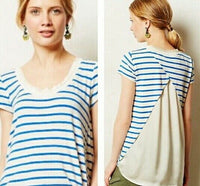 New Anthropologie Blue & Cream "Striped Splitback Top" by Bordeaux, Size XS / S, Originally $58