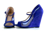 New Modcloth "Happy as a Glam Wedge" Cobalt Blue Faux Suede Heels, Size 9