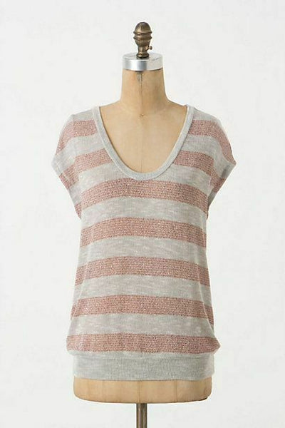 New Anthropologie Copper & Gray Striped "Twinkle Bands Top" by Splendid, Size L, Originally $68