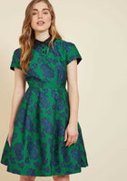 New Modcloth Green & Blue Brocade "Uniqueness On Offer Shirt Dress", Size M, Originally $120