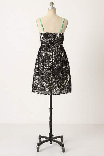 anthropologie black dress with white flower Farm Rio x Anthropologie One-Shoulder Linen Flower Mini Dress