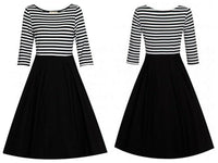 New Lindy Bop Retro-Style Josefine Black & White Stripe Swing Dress, Size UK 12 / US 8
