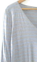 Gray & Light Blue Stripe Long Sleeve V-Neck Tee from The Gap, Size M