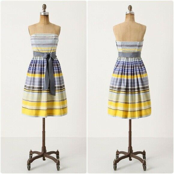New Anthropologie Blue & Yellow Striped "Paraiso Dress" by Maeve, Size The Mustard Dandelion New Anthropologie Blue & Yellow Striped "Paraiso Dress" by Maeve, Size The Mustard Dandelion