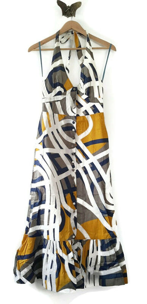 Anthropologie Blue & Yellow Maxi "Soft Geometry Halter Dress" by Maeve The Mustard Dandelion Anthropologie Blue & Yellow Maxi "Soft Geometry Halter Dress" by Maeve The Mustard Dandelion
