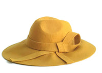 Rare New Anthropologie "Bow-Tied Rancher" Yellow 100% Wool Fedora Hat