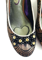 New Poetic Licence Black Lace & Gold Glitter "Keepsake in Bark" Wedge Heels, Size 7.5 / 38.5, Originally $104