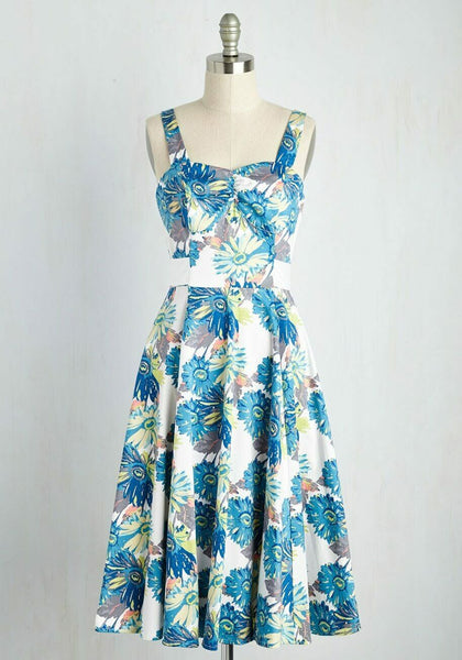 New Modcloth Blue & Pink Daisy "Flower Show Stopper Dress", Size 6, Originally $90