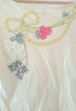 Anthropologie Beige Top with Ribbon Flowers & Bows by Cross Stitch Heart, Size M, Originally $78