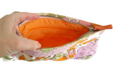 Orange & Pink Floral Fabric Zippered Clutch Purse