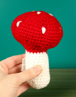 New Rare Anthropologie "Toadstool Rattle" Red & White Crochet Mushroom Rattle