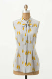 New Anthropologie Gray Tie Neck "Juggling Figures Silk Blouse" by Charlotte Taylor, Size 8, Originally $128