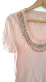 New Anthropologie Light Pink Embellished "Jewelscape Tee" by Deletta, Size M, Originally $78
