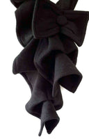 Black Fleece Scarf with Bow & Cascading Ruffles with Button Closure