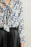New Anthropologie Geometric Print "Astral Tie-Neck Blouse" by HD in Paris, Size 6, Originally $88