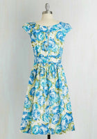 New Modcloth Blue Floral "Day After Day Dress" by Emily & Fin, Size US M / UK 12, Originally $100