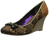 New Poetic Licence "Keepsake in Bark" Shoes, Black Lace & Gold Glitter Wedges, Size 8 / 39, Originally $104