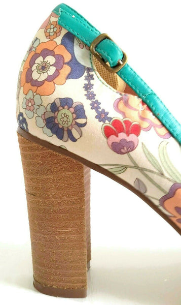 Anthropologie Teal Blue Floral Print Block Heels by Pink Studio, Size – The  Mustard Dandelion