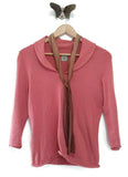Anthropologie Pink Pullover Sweater with Brown Ombre Neck Tie by HWR, Size M, Originally $88