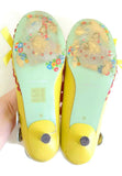 Vintage Rare Yellow & Red Irregular Choice Kitten Heels with Embellishments & Buttons, Size 9