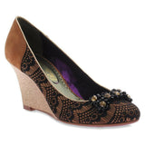 New Poetic Licence "Keepsake in Bark" Shoes, Black Lace & Gold Glitter Wedges, Size 8 / 39, Originally $104