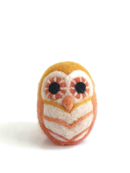 OOAK Orange Needle-Felted Wool Owl Sculpture by Dani Ives