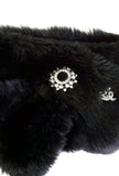 New Vintage-Style Black Faux Fur Stole Scarf with Rhinestone Accents
