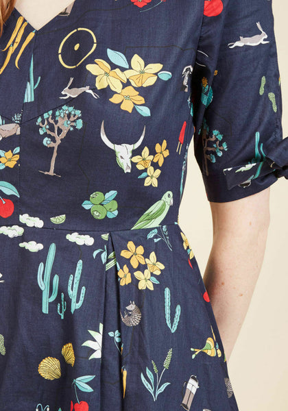 Modcloth Navy Blue Novelty Print "Marvelous Miscellany A-Line Dress" b The Mustard Dandelion Modcloth Navy Blue Novelty Print "Marvelous Miscellany A-Line Dress" b The Mustard Dandelion