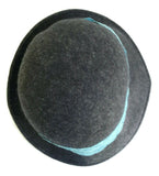 New Anthropologie Dark Gray 100% Wool Cloche Hat with Blue Lace Band by Yellow Bird, Originally $58