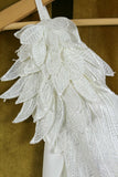 New White Mini Dress with Embroidered Wing Straps, Size M