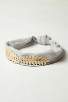 New Anthropologie Gray Fabric & Gold Embellished "Gilded Chiffon Headband", Originally $48