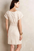 New Anthropologie Beige Gingham "Ribboned Poplin Dress" by HD in Paris, Size 10, Originally $148