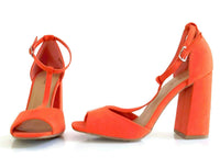 New Modcloth "Got You in My Insights Heel" Tangerine Orange T-Strap Heels by Bamboo, Size 8.5