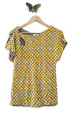 New Anthropologie Yellow Geometric Print "Lausanne Pullover" by Meadow Rue, Size S, Originally $68