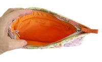 Orange & Pink Floral Fabric Zippered Clutch Purse