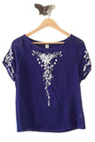 New Anthropologie Navy Blue & White Floral Embroidered "Margent Blouse" by Floreat, Size 4, Originally $68