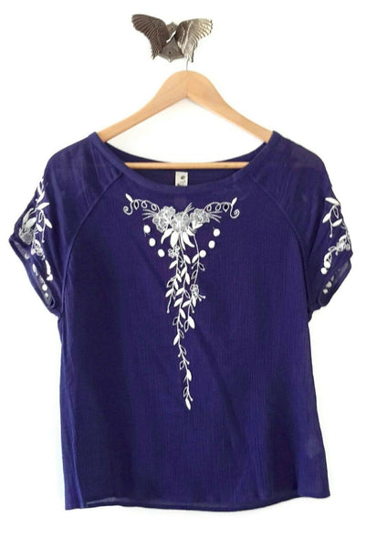 Navy Blue Embroidered Blouse