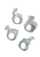 New Set of 4 Anthropologie "Flocks & Herds Napkin Rings" Gray Stoneware Animals, Originally $68