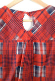 New Modcloth Red & Blue Plaid "Let Me Patchwork it Top in Paprika", Size M, Originally $35