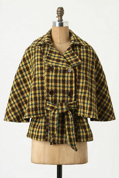 Anthropologie "Belted Plaid Cape" by What Goes Around Comes Around, Size S, Originally $188