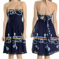 Anthropologie Navy Blue Nautical Print "Roped-In Dress" by Wakana Koike, Size 6, Originally $138