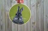 OOAK Rabbit Needle-Felted Wool 5" Hoop Wall Hanging by Dani Ives