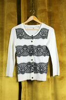 New Anthropologie Black & White Striped "Lace Ruled Cardigan", by Knitted & Knotted, Size S, Originally $118