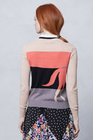 New Anthropologie Peach Striped Horse Print "Lusitano Sweater" by Shae, Size S, Originally $128