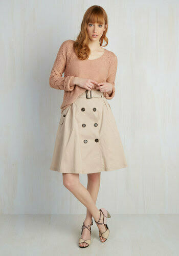 New Modcloth Beige Trench Style "Reminiscent Vision Skirt", Size S, Originally $60