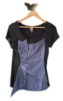 New Anthropologie Gray & Blue Striped "Twist-Layer Top" by One September, Size S, Originally $78